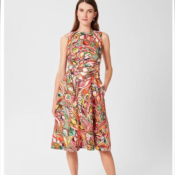 HOBBS London 100% Linen Twitchill Multicolor Sleeveless Fit and Flare Fun Dress - Picture 1 of 9